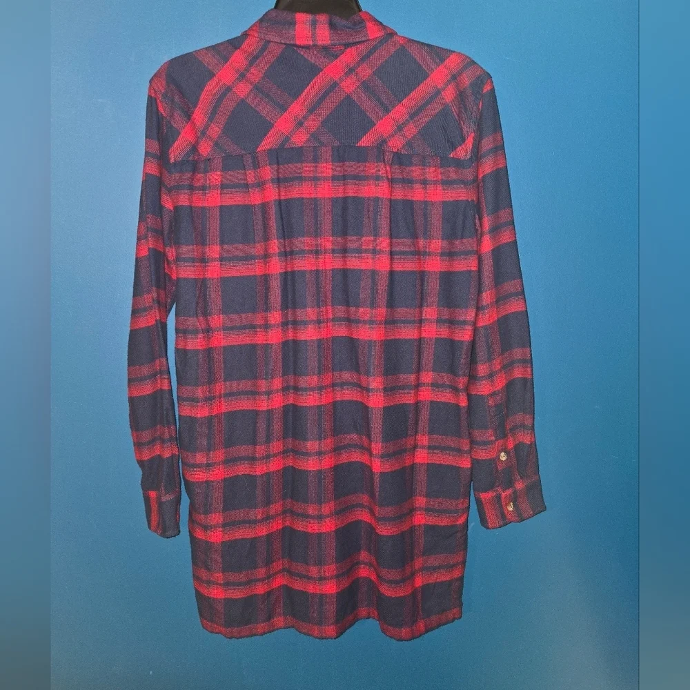 NWT! Forever 21 Navy & Red Plaid Button Down Shirt dress, Size Small, CABINCORE - Picture 4 of 11
